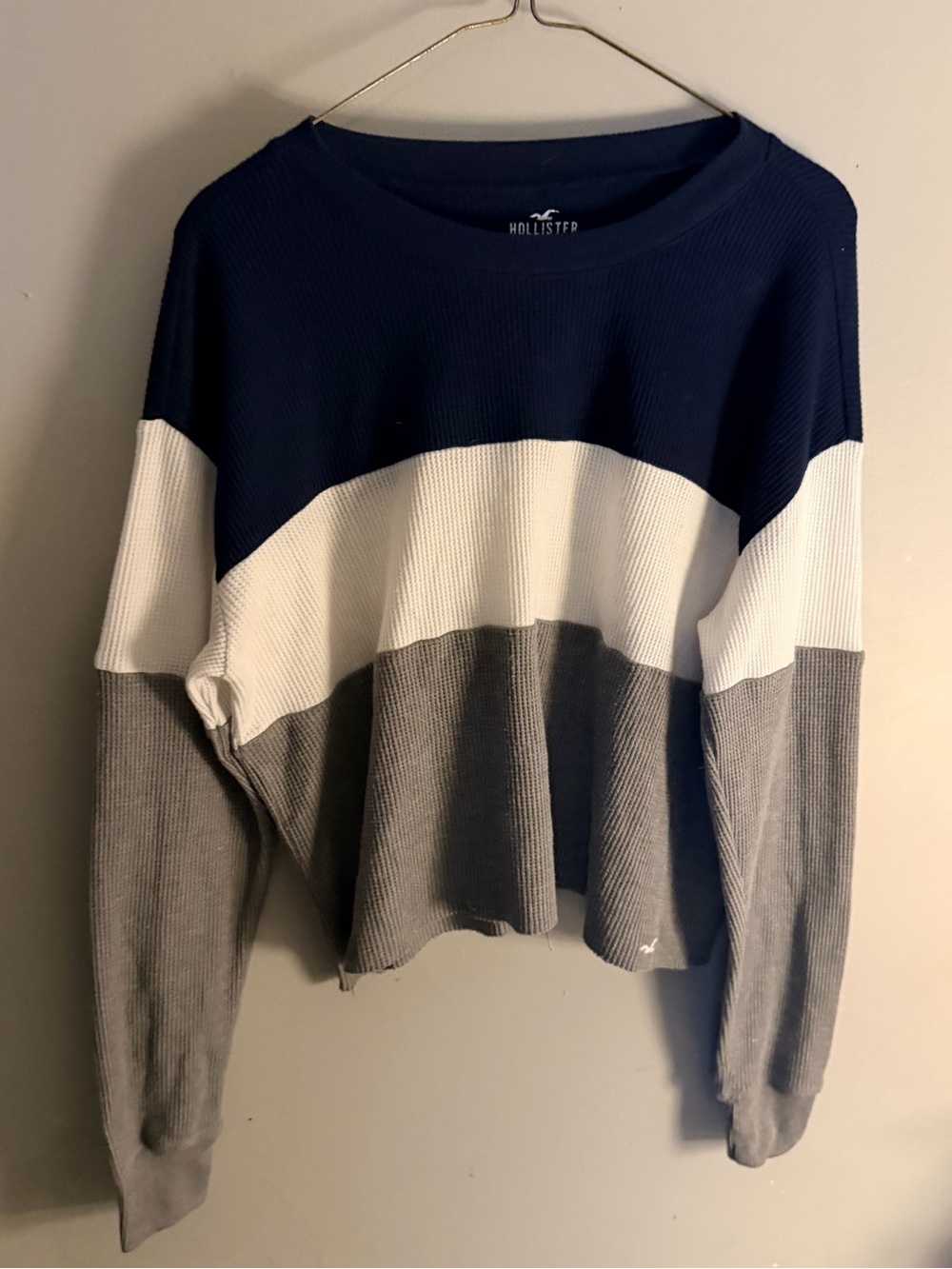 Hollister Oversized waffle knit color block striped raw hem
